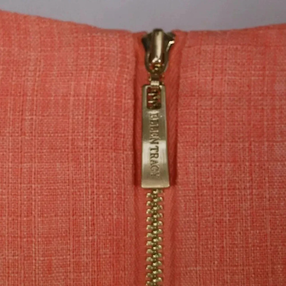 Ellen Tracey Peach / Coral Pleated Keyhole Dress w/ Gold Toned add ons, Size 10 - Picture 4 of 4